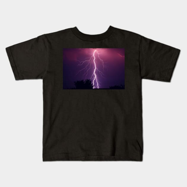 Lightning at Night Kids T-Shirt by ArtArtArt